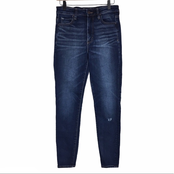 AMERICAN EAGLE Jeans Jegging Overall Dark Wash Stretch Denim Size 8 Regular - Picture 13 of 13